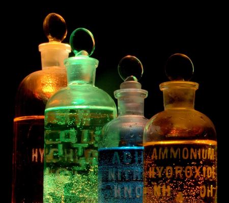 Chemicals in coloured bottles