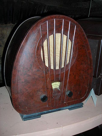 This radio is made from Bakelite, one of the first plastics.