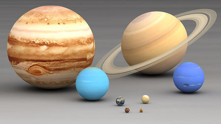 Relative size of the planets in our solar system